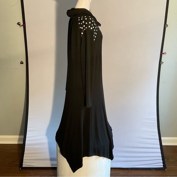 Blooming Rose Witchy 2X Black Jersey Maxi Dress Silver Dot Trim Bat Wing Hem - Picture 6 of 15